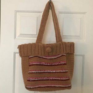 Lakhay's beige & pink sequined knitted tote bag